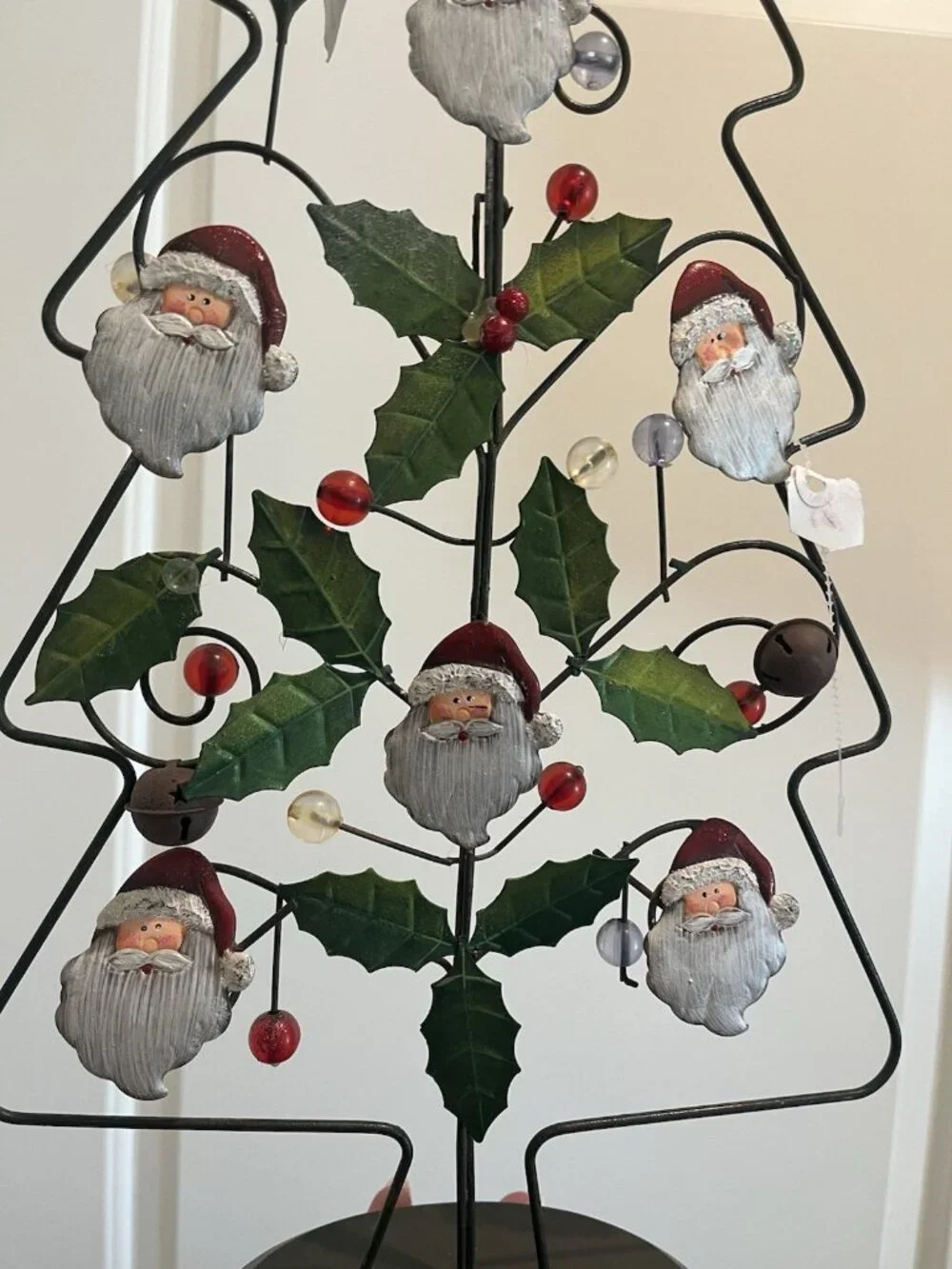 Rustic Tabletop Wire Metal Christmas Tree Farmhouse Santa & Holly Decor 21